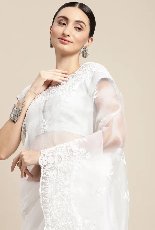 White_Premium_Range_Organza_Saree_for_Women