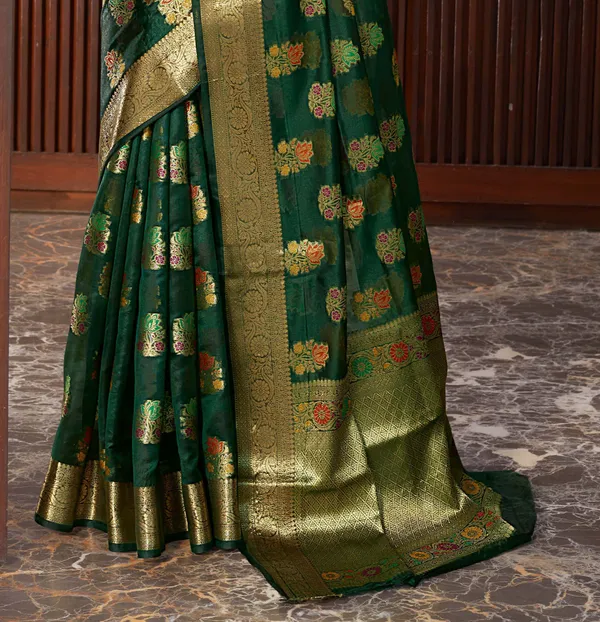 Dark_Green_Organza_Saree_for_Women