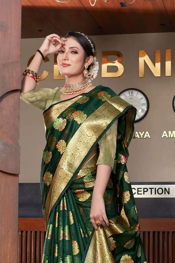 Dark_Green_Organza_Saree_for_Women
