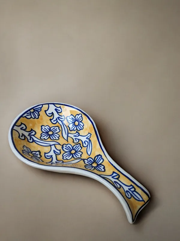Hand-Painted_Floral_Ceramic_Spoon_Rest_-_Blue_and_Yellow