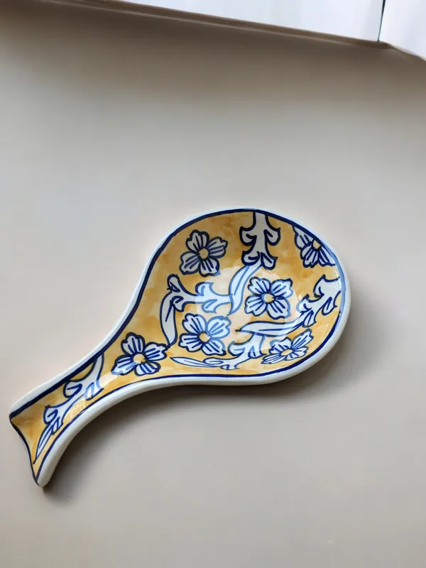 Hand-Painted_Floral_Ceramic_Spoon_Rest_-_Blue_and_Yellow
