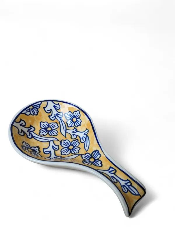 Hand-Painted_Floral_Ceramic_Spoon_Rest_-_Blue_and_Yellow