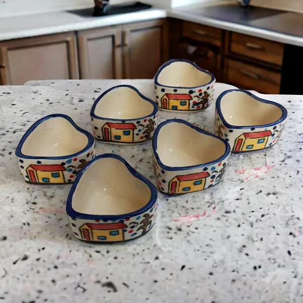 Hand-Painted_Village_Scene_Ceramic_Small_Mini_Bowls_-_Set_of_6,_Chutney_/_Seasoning_Bowls_,_Heart_Shape