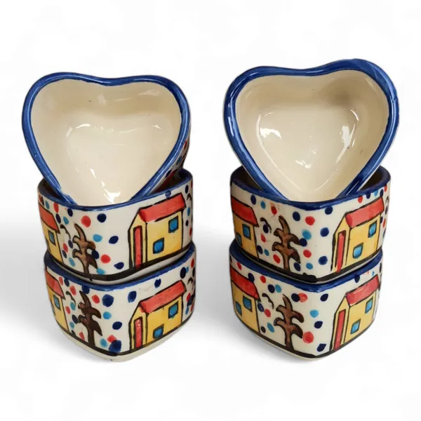 Hand-Painted_Village_Scene_Ceramic_Small_Mini_Bowls_-_Set_of_6,_Chutney_/_Seasoning_Bowls_,_Heart_Shape