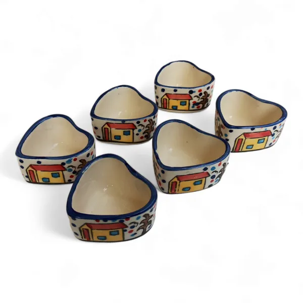 Hand-Painted_Village_Scene_Ceramic_Small_Mini_Bowls_-_Set_of_6,_Chutney_/_Seasoning_Bowls_,_Heart_Shape