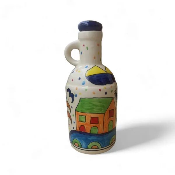 Hut_Landscape_Ceramic_Oil_Dispenser/Stopper/Pourer_with_Lid_|1_Ltr_Capacity_|24cm_height_|_Multi_Colour_|_Hand_Painted