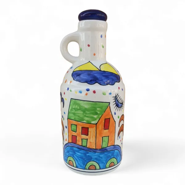 Hut_Landscape_Ceramic_Oil_Dispenser/Stopper/Pourer_with_Lid_|1_Ltr_Capacity_|24cm_height_|_Multi_Colour_|_Hand_Painted