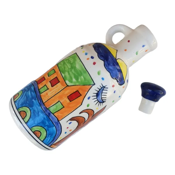 Hut_Landscape_Ceramic_Oil_Dispenser/Stopper/Pourer_with_Lid_|1_Ltr_Capacity_|24cm_height_|_Multi_Colour_|_Hand_Painted