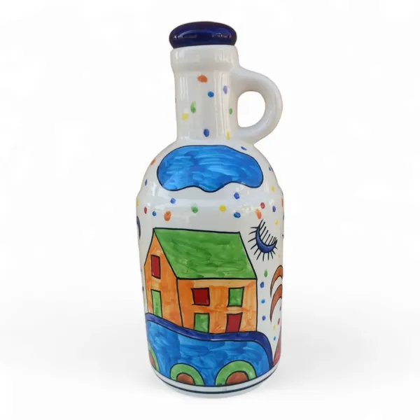 Hut_Landscape_Ceramic_Oil_Dispenser/Stopper/Pourer_with_Lid_|1_Ltr_Capacity_|24cm_height_|_Multi_Colour_|_Hand_Painted