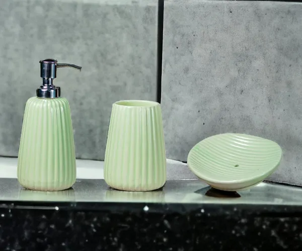 Ceramic_Bathroom_Set_of_3_Pcs_|_Soap_Dispenser_|_Toothbrush_Holder_|_Soap_Dish_|_Soft_Green_Colour_|_Musk_Melon_Design