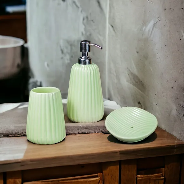 Ceramic_Bathroom_Set_of_3_Pcs_|_Soap_Dispenser_|_Toothbrush_Holder_|_Soap_Dish_|_Soft_Green_Colour_|_Musk_Melon_Design
