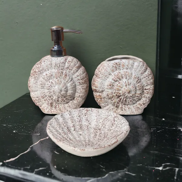 Handcrafted_Bathroom_Accessories_Set_of_3,_Coastal_Bath_Set_with_Liquid_handwash_Soap_Dispenser_and_Toothbrush_Holder_(Cream_with_Brown_Texture)