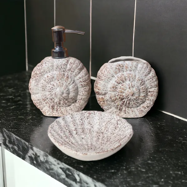 Handcrafted_Bathroom_Accessories_Set_of_3,_Coastal_Bath_Set_with_Liquid_handwash_Soap_Dispenser_and_Toothbrush_Holder_(Cream_with_Brown_Texture)