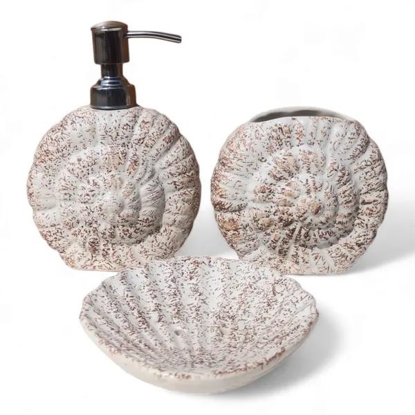 Handcrafted_Bathroom_Accessories_Set_of_3,_Coastal_Bath_Set_with_Liquid_handwash_Soap_Dispenser_and_Toothbrush_Holder_(Cream_with_Brown_Texture)