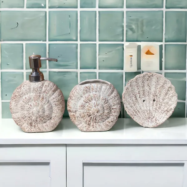 Handcrafted_Bathroom_Accessories_Set_of_3,_Coastal_Bath_Set_with_Liquid_handwash_Soap_Dispenser_and_Toothbrush_Holder_(Cream_with_Brown_Texture)