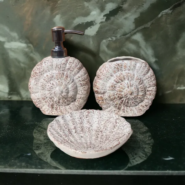 Handcrafted_Bathroom_Accessories_Set_of_3,_Coastal_Bath_Set_with_Liquid_handwash_Soap_Dispenser_and_Toothbrush_Holder_(Cream_with_Brown_Texture)