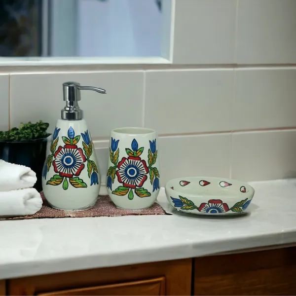 Ceramic_Bathroom_Accessories_Set_for_Utility_and_Bathroom_Decor_|_Liquid_Soap_Dispenser,_soap_Tray,_Toothbrush_Holder_Hand_Crafted_(Color_:_Multicolor)