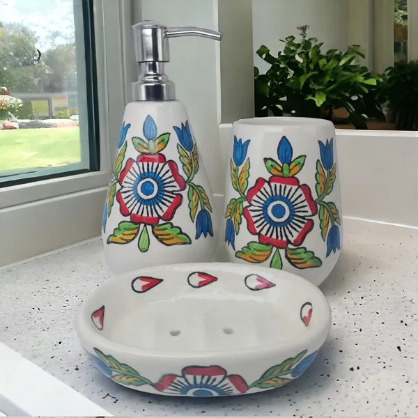 Ceramic_Bathroom_Accessories_Set_for_Utility_and_Bathroom_Decor_|_Liquid_Soap_Dispenser,_soap_Tray,_Toothbrush_Holder_Hand_Crafted_(Color_:_Multicolor)