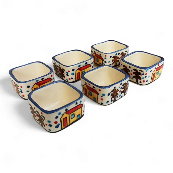 Handpainted_6_Dips_of_Hut_Ceramic_Dip_Bowl/Chutney_Bowl/Pickle_Bowl/Sauce_Serving_Bowl_Set_(50_ML,_Small,_6-Pieces,_Multicolour,_Cartoon_Shape_Square)