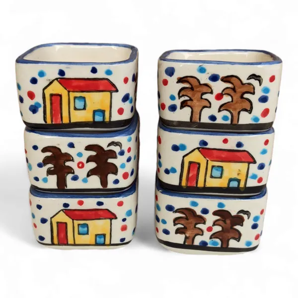 Handpainted_6_Dips_of_Hut_Ceramic_Dip_Bowl/Chutney_Bowl/Pickle_Bowl/Sauce_Serving_Bowl_Set_(50_ML,_Small,_6-Pieces,_Multicolour,_Cartoon_Shape_Square)