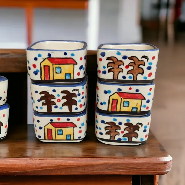 Handpainted_6_Dips_of_Hut_Ceramic_Dip_Bowl/Chutney_Bowl/Pickle_Bowl/Sauce_Serving_Bowl_Set_(50_ML,_Small,_6-Pieces,_Multicolour,_Cartoon_Shape_Square)