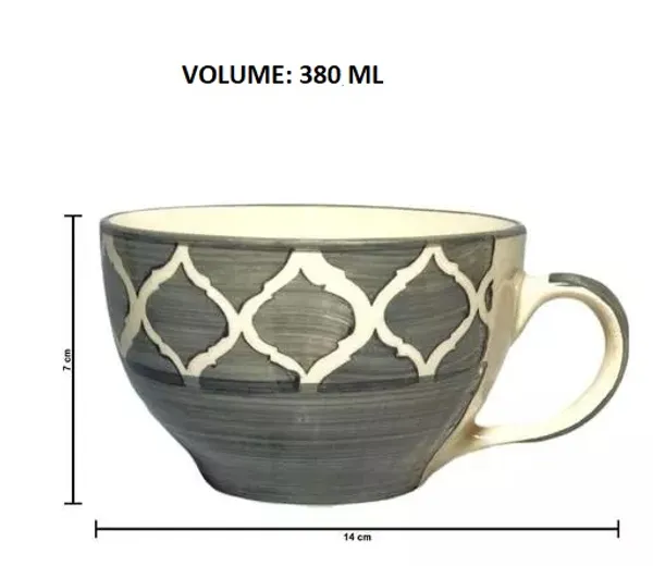 Handpainted_Ceramic_Soup_Bowl/Soup_Cups/Noodles_Bowl/Breakfast_Bowl_With_Handle_380_Ml,_Dishwasher_&_Microwave_Safe_Color_Grey_(Set_Of_2)