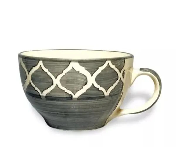 Handpainted_Ceramic_Soup_Bowl/Soup_Cups/Noodles_Bowl/Breakfast_Bowl_With_Handle_380_Ml,_Dishwasher_&_Microwave_Safe_Color_Grey_(Set_Of_2)