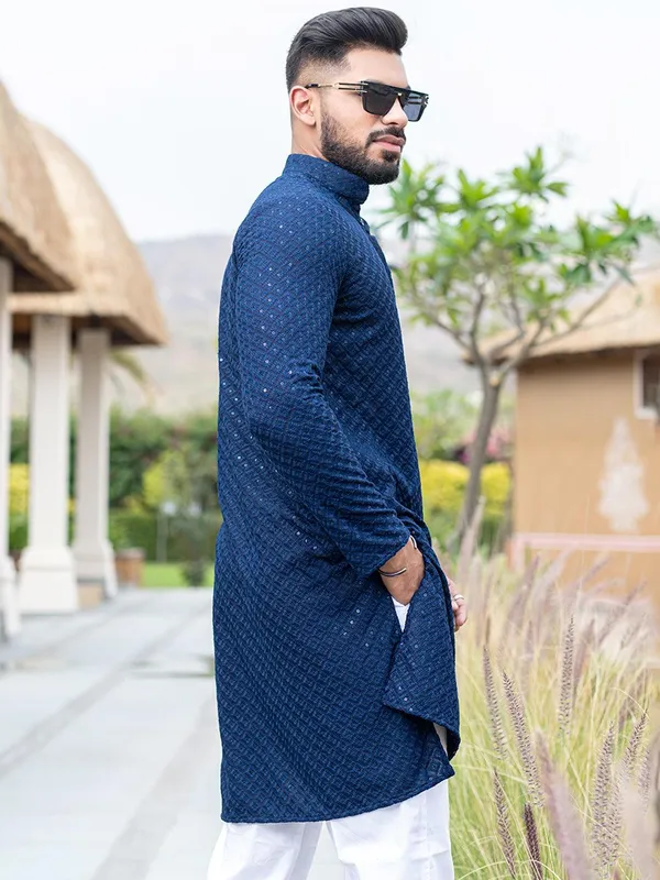 FOXDX_Men_Chikan_Embroidery_Pure_Rayon_Straight_Only_Kurta