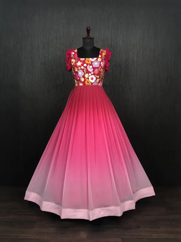 Women_Embroidered_Gown_Kurta_(Pink,_White_&_Maroon)