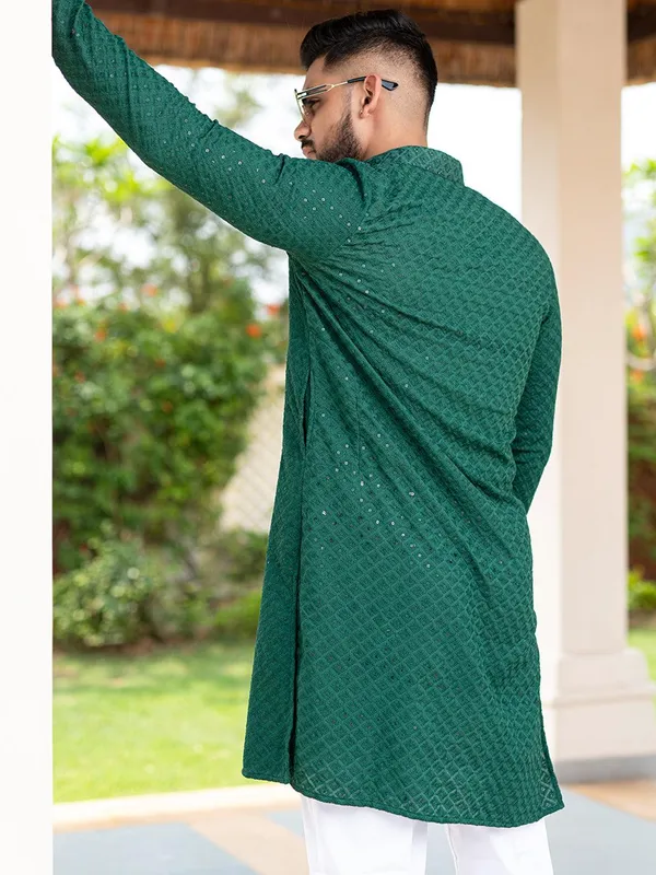 FOXDX_Men_Chikan_Embroidery_Pure_Rayon_Straight_Only_Kurta