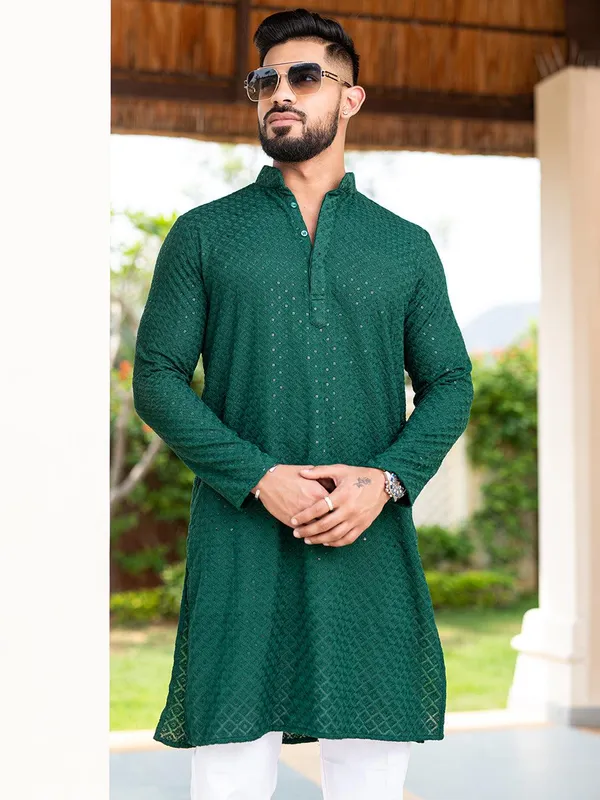 FOXDX_Men_Chikan_Embroidery_Pure_Rayon_Straight_Only_Kurta