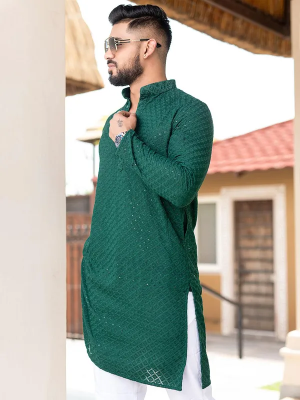 FOXDX_Men_Chikan_Embroidery_Pure_Rayon_Straight_Only_Kurta
