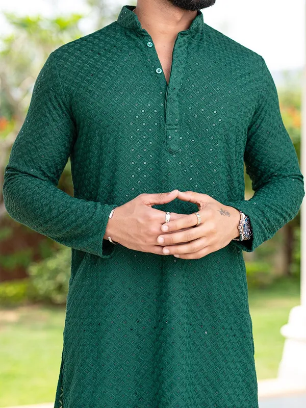 FOXDX_Men_Chikan_Embroidery_Pure_Rayon_Straight_Only_Kurta