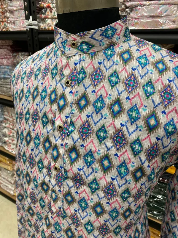 New_Super_Trending_Designer_Kurta_For_Men_With_Crochet_Sequence_Work_And_Digital_Print