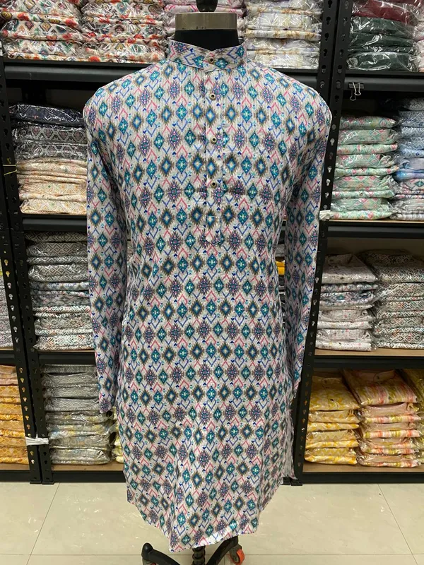New_Super_Trending_Designer_Kurta_For_Men_With_Crochet_Sequence_Work_And_Digital_Print