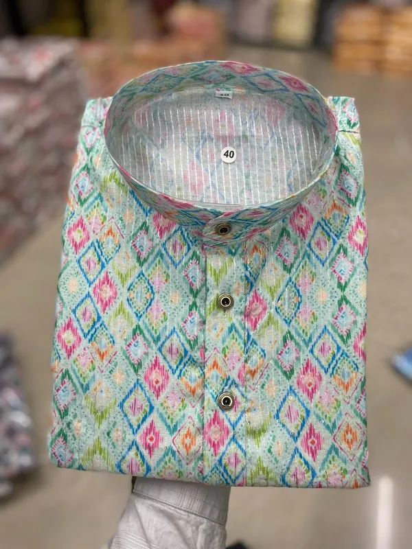 New_Super_Trending_Designer_Kurta_For_Men_With_Crochet_Sequence_Work_And_Digital_Print