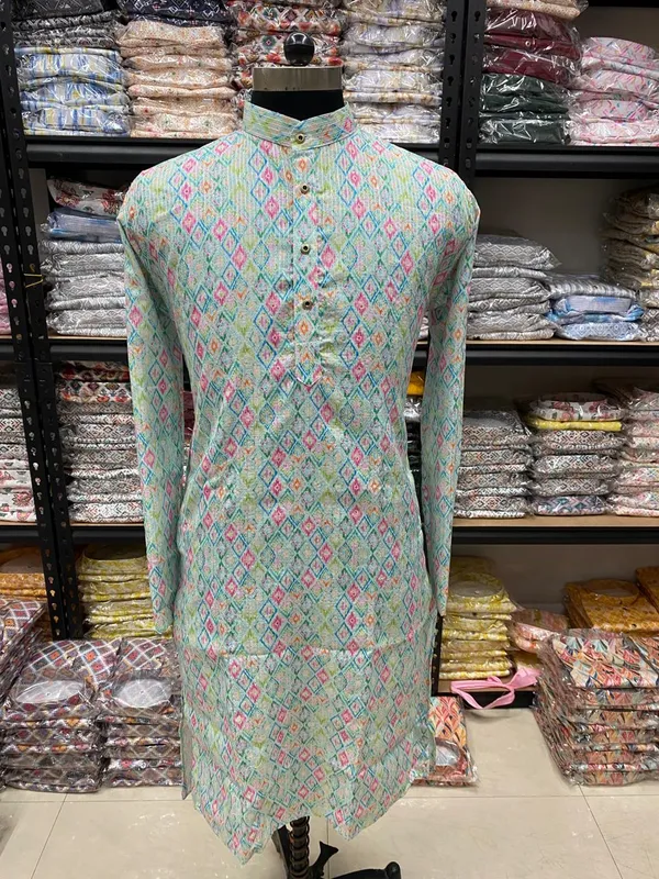 New_Super_Trending_Designer_Kurta_For_Men_With_Crochet_Sequence_Work_And_Digital_Print