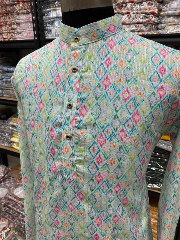 New_Super_Trending_Designer_Kurta_For_Men_With_Crochet_Sequence_Work_And_Digital_Print