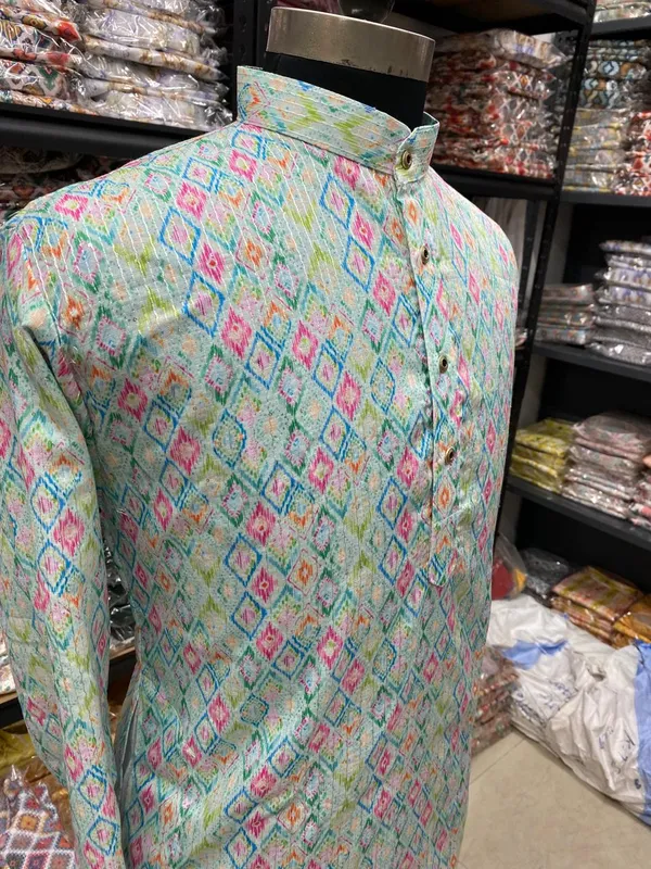 New_Super_Trending_Designer_Kurta_For_Men_With_Crochet_Sequence_Work_And_Digital_Print