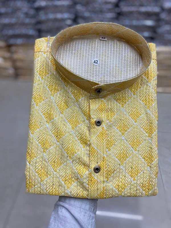 New_Super_Trending_Designer_Kurta_For_Men_With_Crochet_Sequence_Work_And_Digital_Print