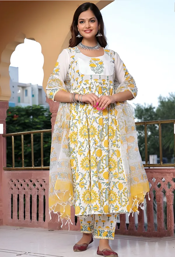 FOXDX_Yellow_Women_Kurta_Pant_Dupatta_Set