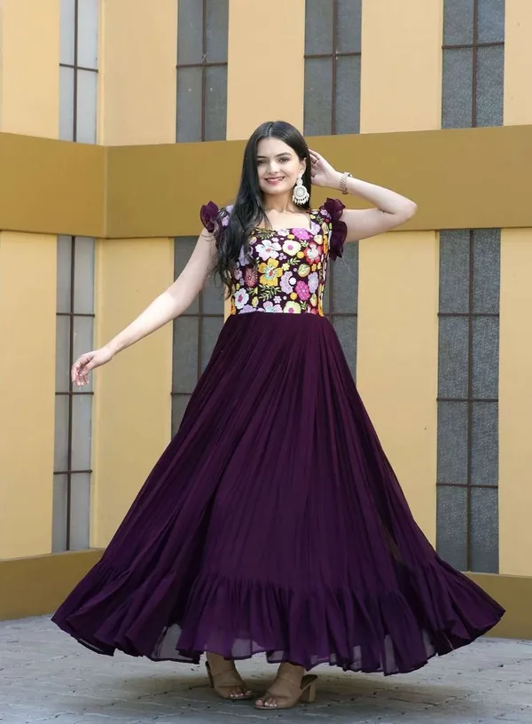 FOXDX_Purple_Women_Embroidered_Flared_Kurta