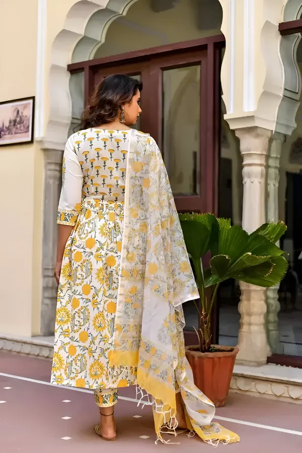 FOXDX_Yellow_Women_Cotton_Kurta_Pant_Dupatta_Set