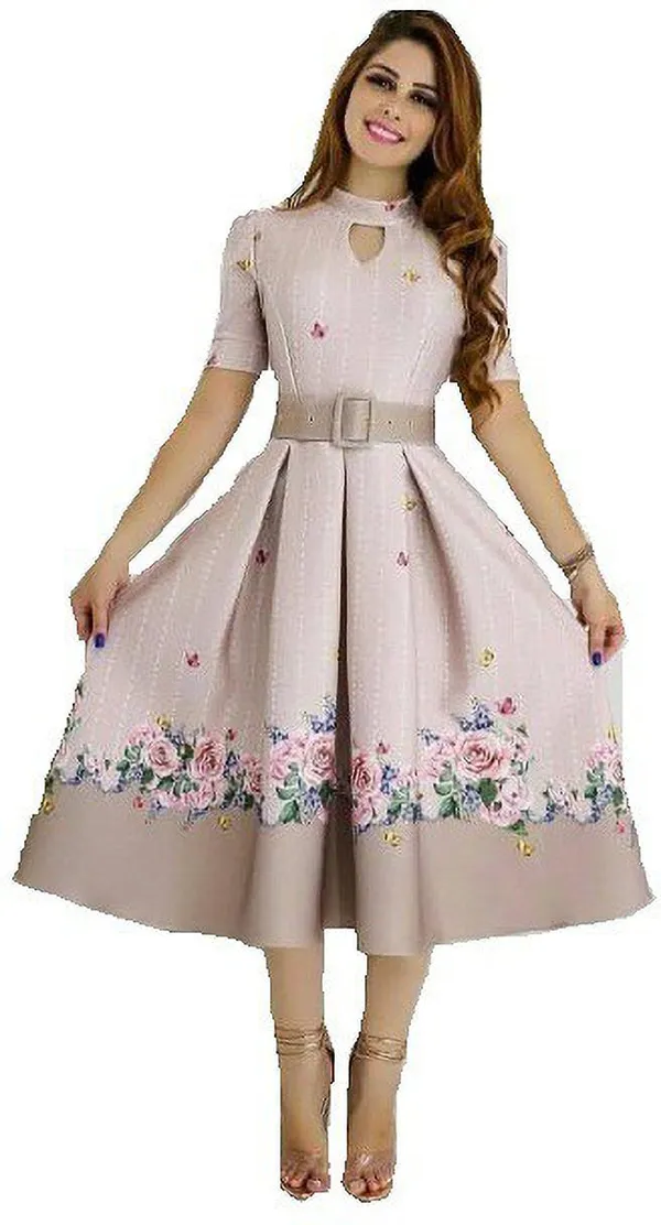 FOXDX_Multicolor_Satin_Fabric_Women_Fit_And_Flare_Dress