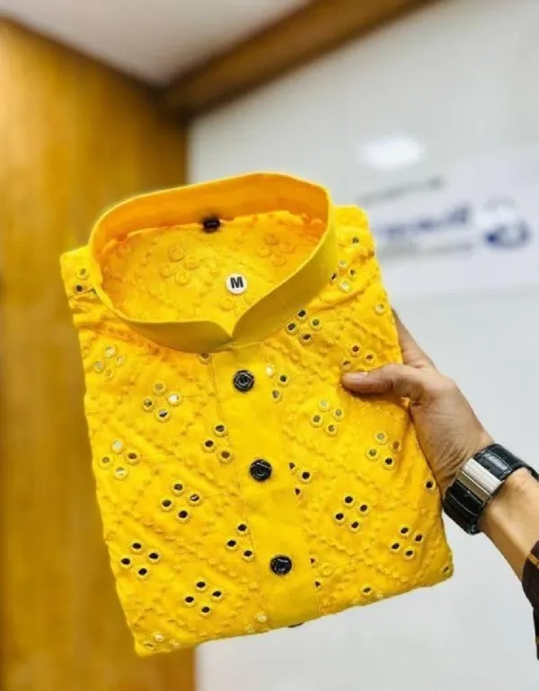 FOXDX_Yellow_Men_Embellished_Straight_Kurta