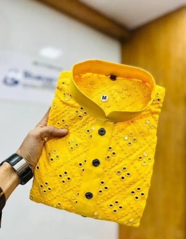 FOXDX_Yellow_Men_Embellished_Straight_Kurta