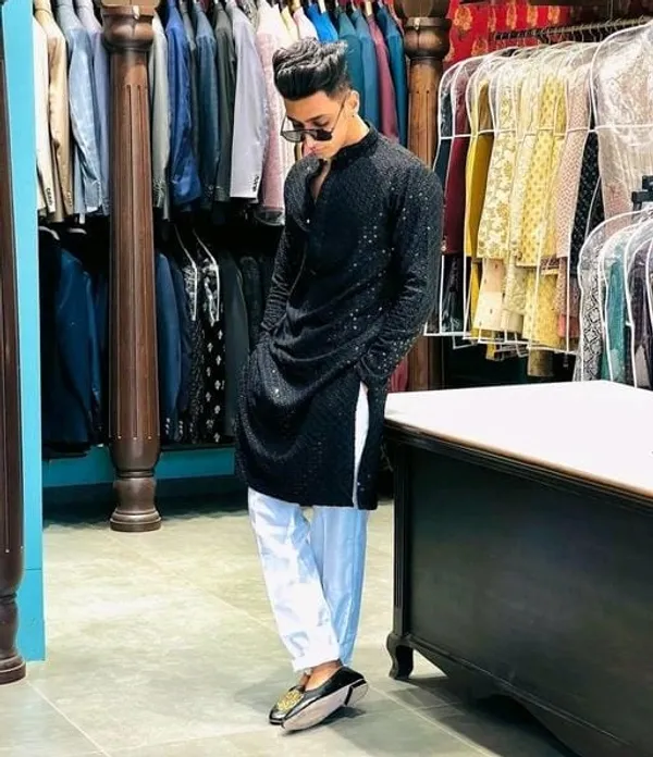 FOXDX_Men_Chikan_Embroidery_Pure_Rayon_Straight_Only_Kurta