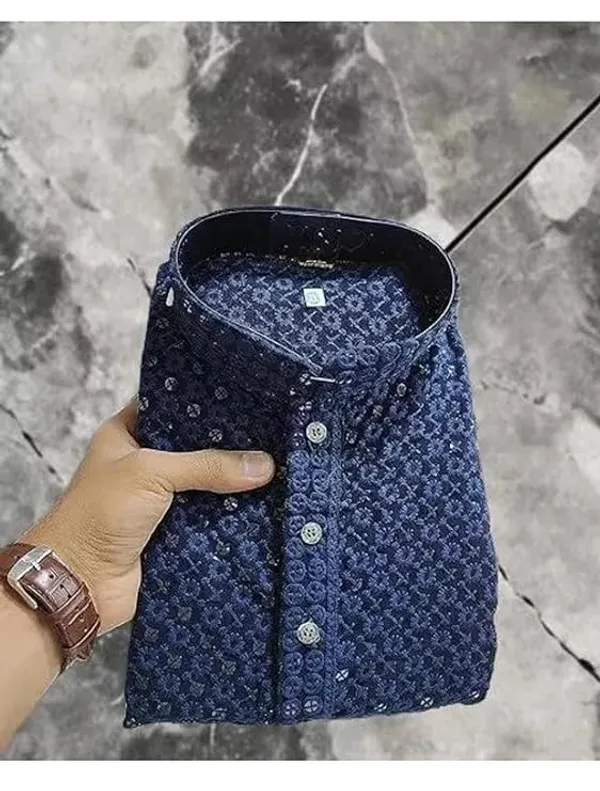 FOXDX_Men_Chikan_Embroidery_Pure_Rayon_Straight_Only_Kurta