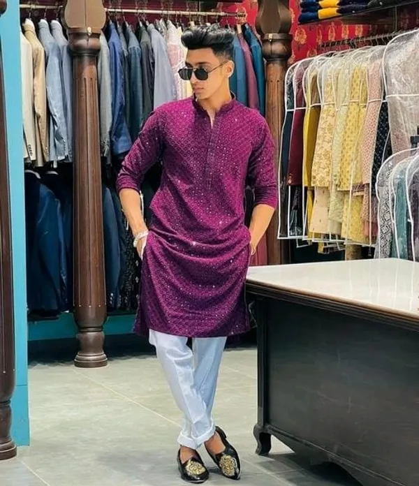 FOXDX_Men_Chikan_Embroidery_Pure_Rayon_Straight_Only_Kurta