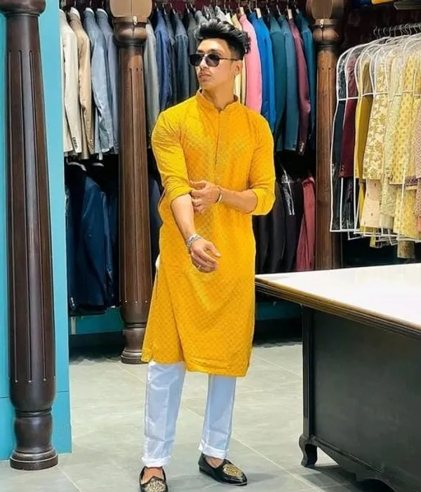 FOXDX_Men_Chikan_Embroidery_Pure_Rayon_Straight_Only_Kurta
